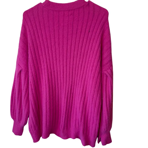 Aerie Womens Sweater S Pink Oversized Ribbed Knit Balloon Sleeve Slit Cuff - Image 6