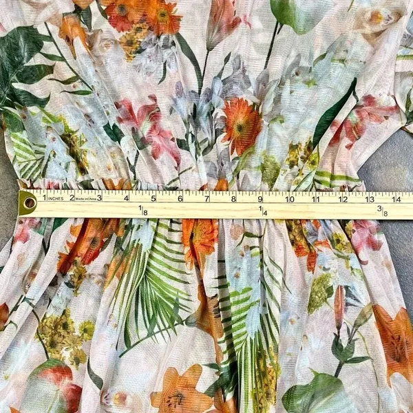 Zara Printed Floral Sheer Polyester Printed Tulle High-Waisted Dress Small - Image 6