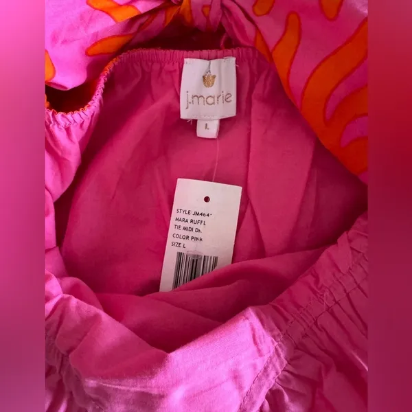 J. Marie Sun Print Tiered Midi Dress NWT Pink Orange Ruffle Summer Dress Size L - Image 8