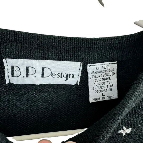 BP‎ Design Vintage Black Full Zip Snowman Snowflake Christmas Sweater Cardigan L - Image 6