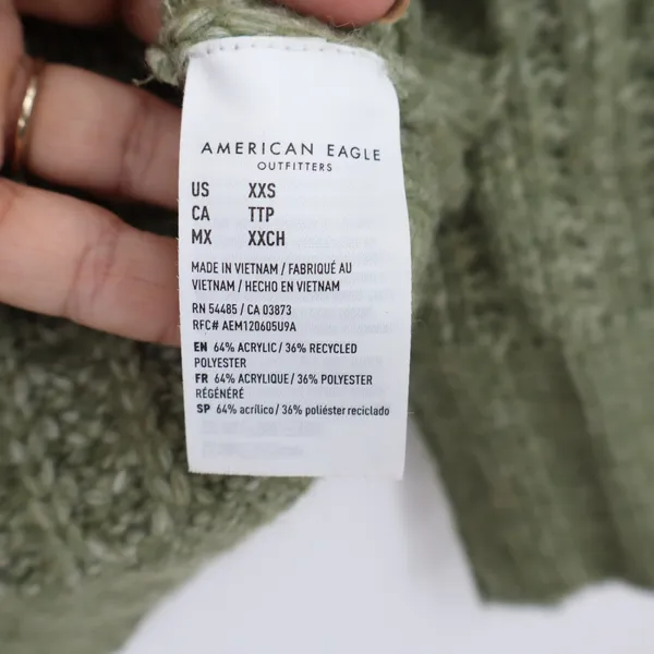 American Eagle Sweater Womens XXS Crewneck Green Textured Knit - Image 3