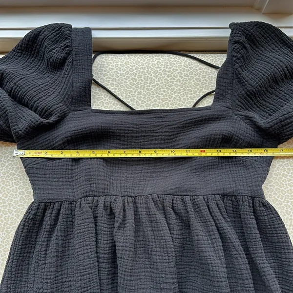 NWOT Asos Design Black Puff Sleeve Gauzy Top with Criss Cross tie on open back - Image 7
