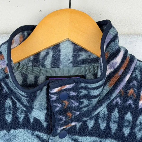 Patagonia Fleece Pullover Synchilla Snap-T Women L Blue Geometric Aztec Pocket - Image 10
