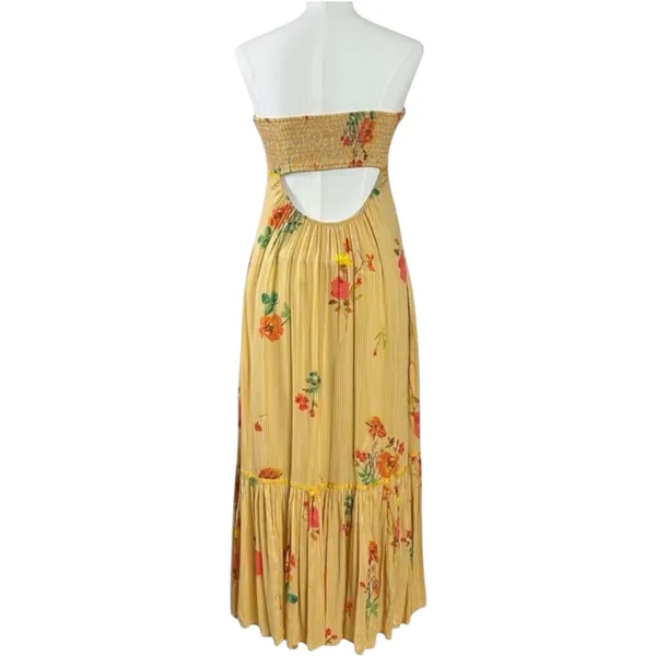 Free People Bohemian Rosie Posie Strapless Midi Dress Yellow Floral Size XL - Image 7