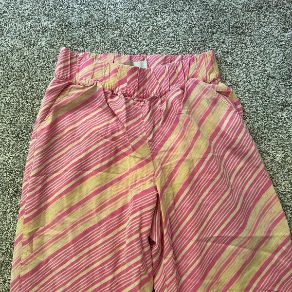 Elevenses Anthropologie pink & yellow striped wide-leg pants size M - Image 3