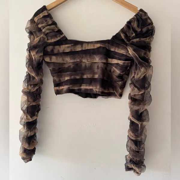 Zara Corsetry Pattern Tulle Crop‎ Top Woman's Long Sleeve - Image 7