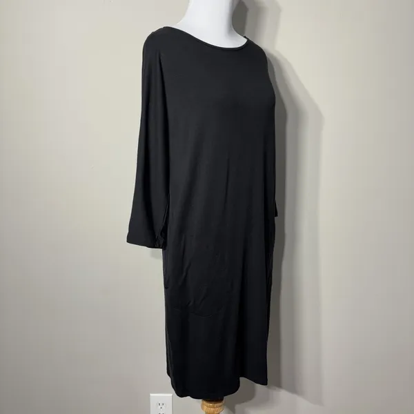 Garnet Hill‎ Tunic Dress XS Black 3/4 Sleeve Stretch Minimalist Tencel Lyocell - Image 11