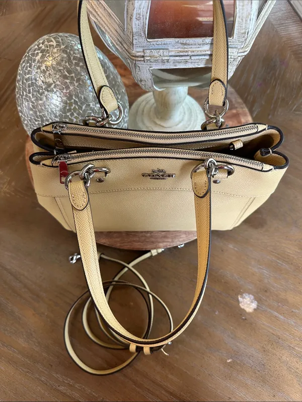 Coach Pebbled Leather Satchel Bag in Beige - Image 6