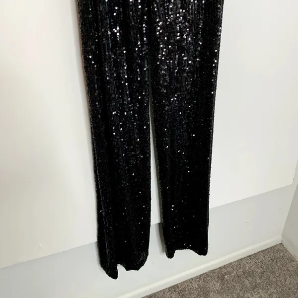Nookie Black Sequin Flare Leg Jumpsuit One Piece Womens Size Small - Image 4