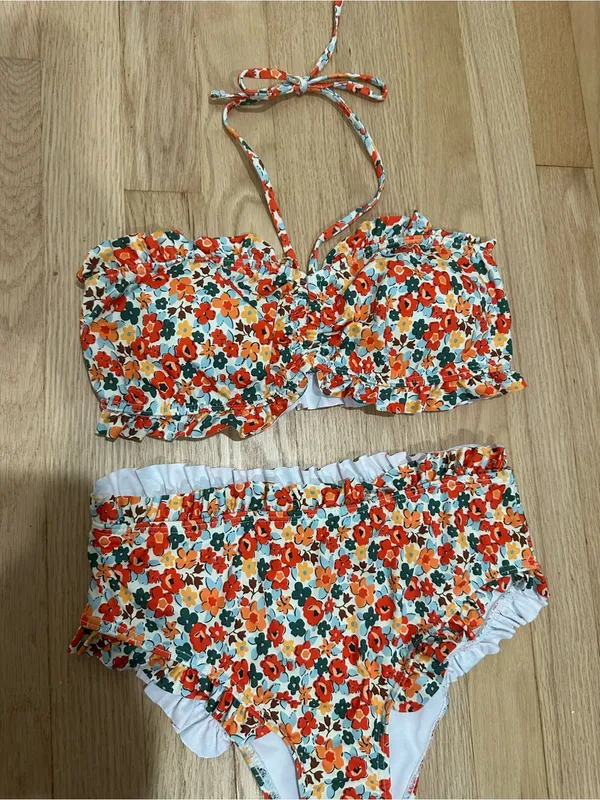 Aerie Shein Orange Multi Floral Ruffle Bikini Set - Image 2