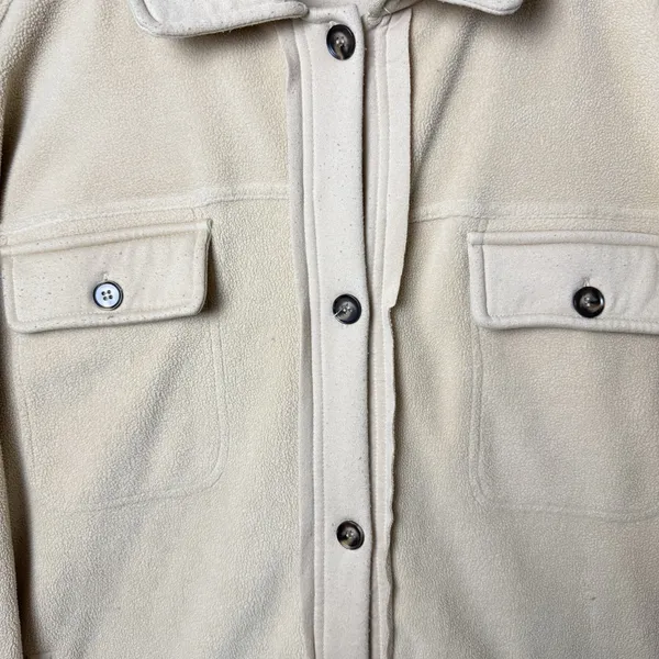 BiBi Fleece Buttoned Down Oversized Shirt Jacket Tan Fall Winter Women’s Size XL - Image 3