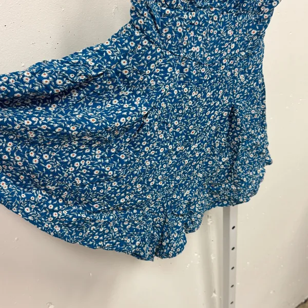 Princess Polly Blue Floral Cutout Back Tie Romper Braided Straps Cottagecore - Image 4