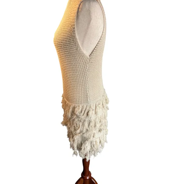 Womens Beige Fringe Tank Top Size S - Image 2
