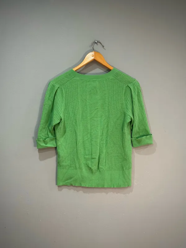 Green WHBM Knit V-Neck S/S Sweater Size L EUC - Image 4