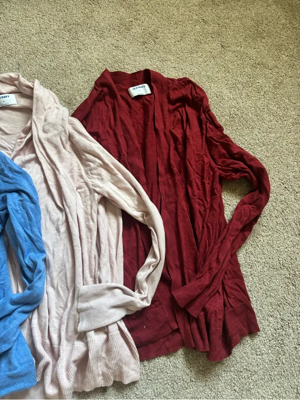 Bundle of 3 Old Navy Plus Size Maroon, Blue, Pink Open-Front Cardigans - Image 2