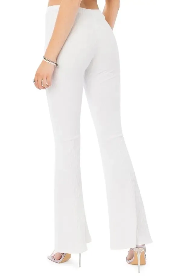 Edikted White Ribbed Flare Pants Small - Image 3