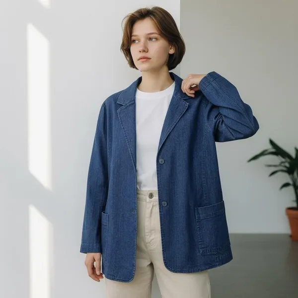 Vintage Old Navy Denim Blazer Jacket Y2K‎ Masc Sleek Office Hipster Minimalist - Image 2