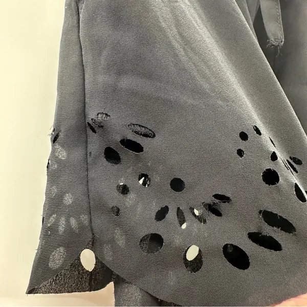 Brandy Melville Black Floral Laser Cut‎ Eyelet High Rise Drawstring Shorts OS - Image 7