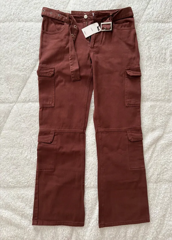 Belted Denim Cargo Jeans Brown - Image 4