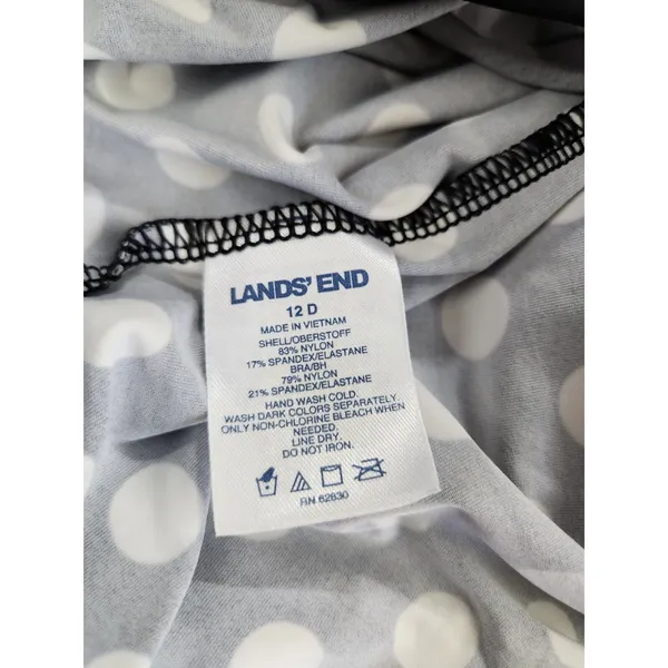 Lands End Wire Free Swim Top Size 12 D‎ Swimsuit Black w/ White Polka Dots - Image 6