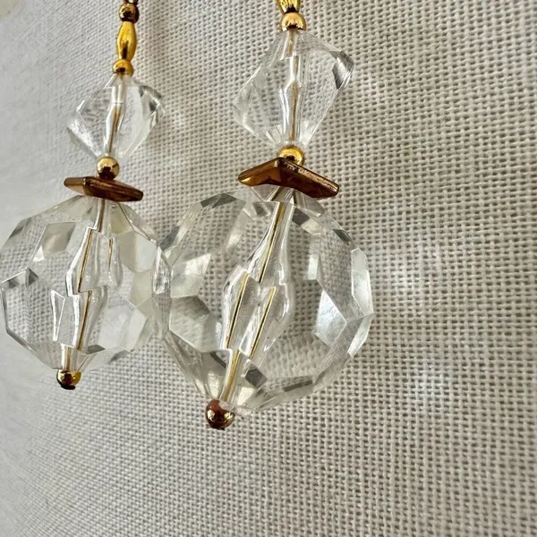 Gold tone clear beaded statement earrings - Image 3