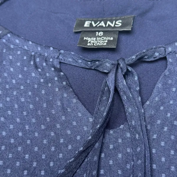 Evans Navy Blue Polka Dot Ruffle Lace Shoulder‎ Shift Dress Size 16 Bell Sleeve - Image 6
