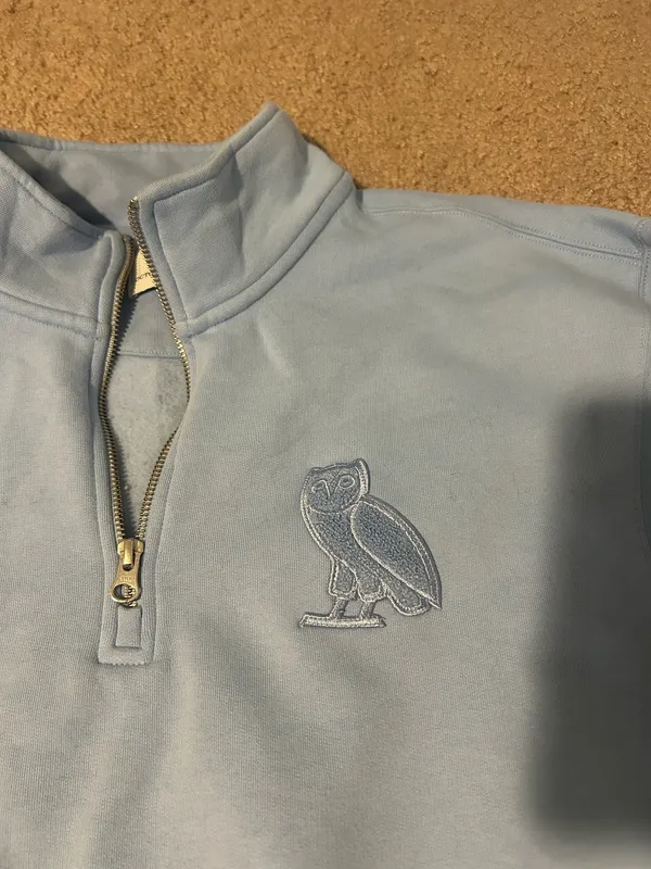 OVO Light Blue Quarter-Zip Sweatshirt with Embroidered Owl - Image 2
