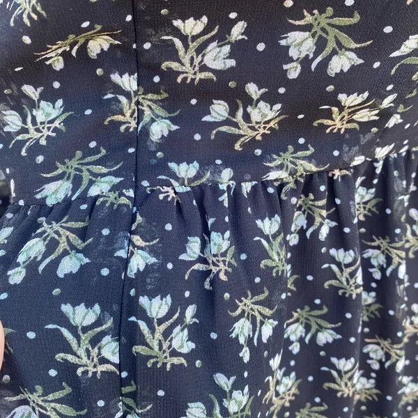 Uniqlo Baby Doll 3/4 Sleeve Dress Black Ditsy Floral Peter Pan Collar Size M - Image 10