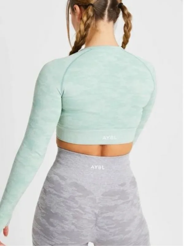 AYBL Evolve‎ Camo Sleeveless Crop Top Long Sleeves Green - Image 2