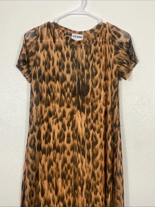 Steve Madden Leopard Mesh Maxi Dress Slit EUC Size M - Image 4