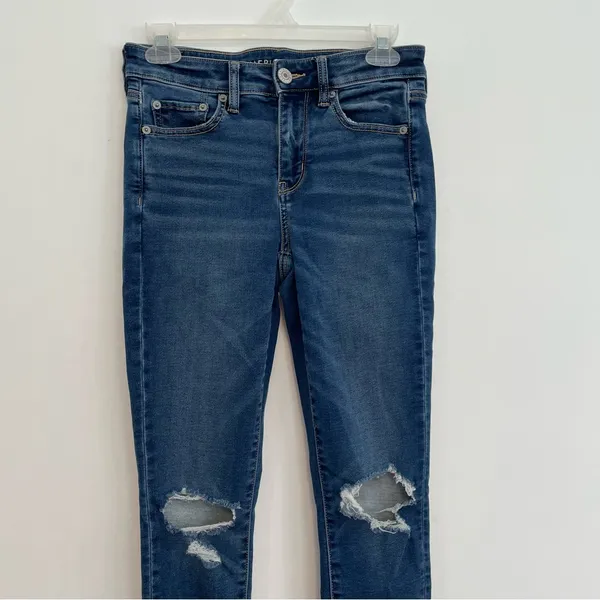 AMERICAN EAGLE Ne(x)t Level High-Waisted Jegging Soft Knit Hi-Rise Dark Ripped 4 - Image 4