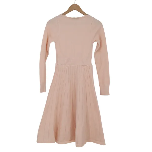 YGY Knit Dress Womens A Fit and Flare Peach Scalloped Long Sleeve Pleated Exc - Image 5