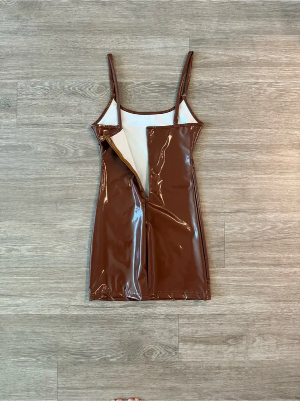 NWOT Brown Vinyl Bodycon Dress, Size XS - Image 3