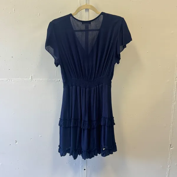 Altar'd‎ State Navy Blue Flutter Sleeve Smocked Waist Tiered Ruffle Mini Dress M - Image 2