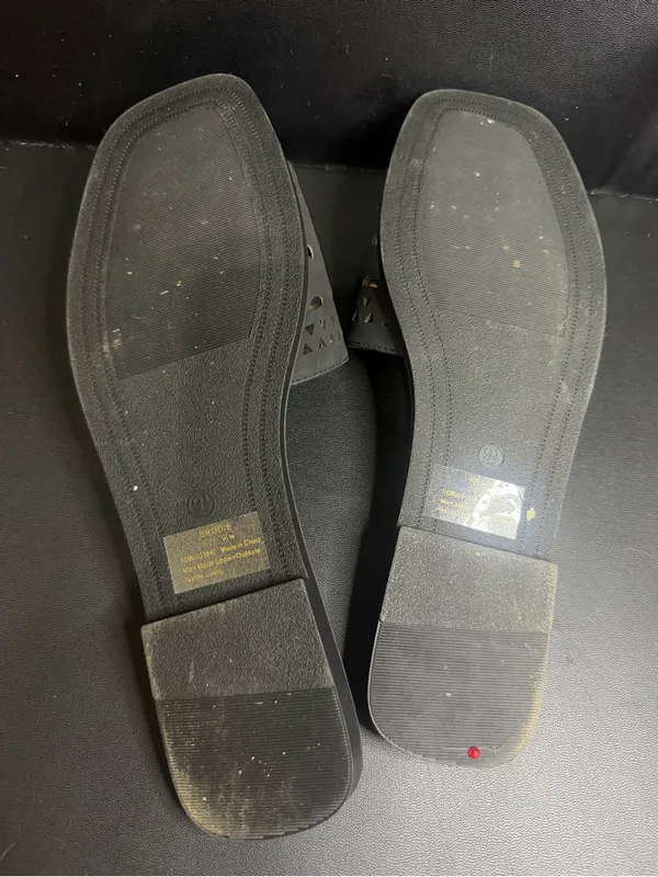 Journee Black Laser-Cut Slide Sandals - Image 6