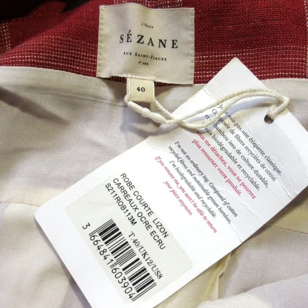 Sézane NWT Lizon in Ocre Ecru Plaid Tie Back Pleated Linen Dress 40 / US 8 - Image 6