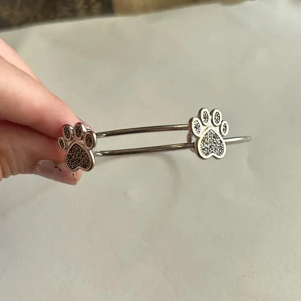 3/$20 Cute Dog Paw Shimmer Silver Tone Thin Bangle Bracelet - Image 3