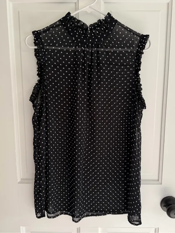 Who What Wear XL Black White Polka Dot Ruffle Sleeveless Sheer Blouse‎ - Image 2