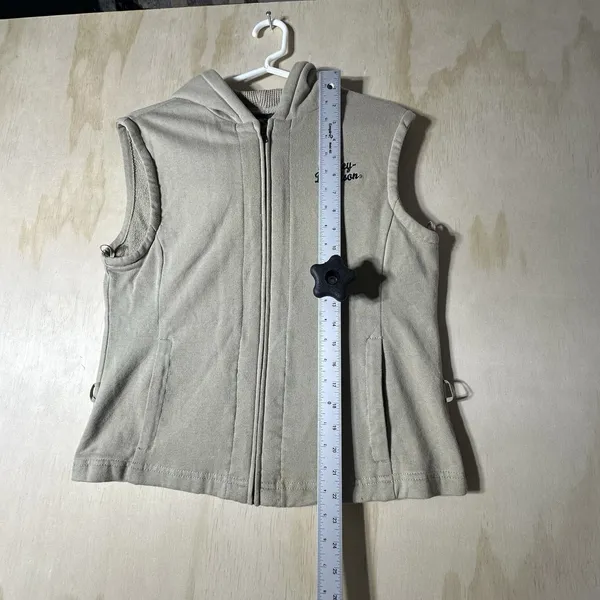 Harley Davidson Women's Full Zip Sleeveless Hoodie Vest Beige‎ Size Large - Image 5
