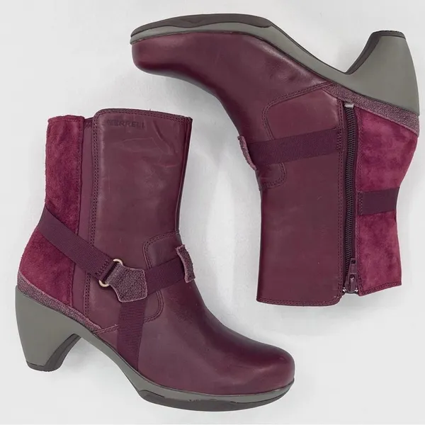 Merrell Evera Fade Wine Burgundy Suede Leather Zip Block Heel Ankle Booties 7.5 - Image 3