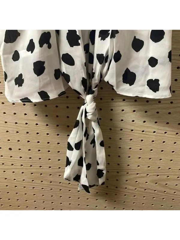 Buddy love, white and black cow Dalmatian polka dot print Racerback tank top - Image 3