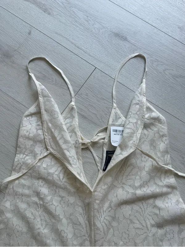 ASOS Womans Size 4 See Through,beach summer, jumpsuit wide leg in cream color - Image 13