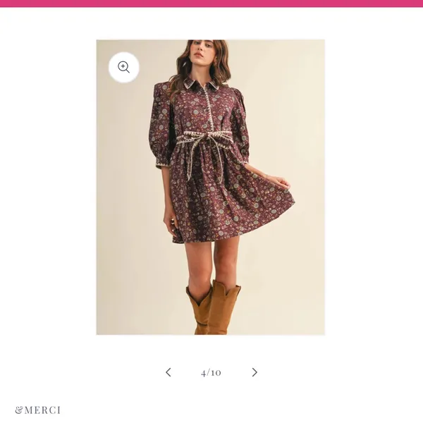 &merci Elegant Floral Burgundy Mini Dress - Image 13