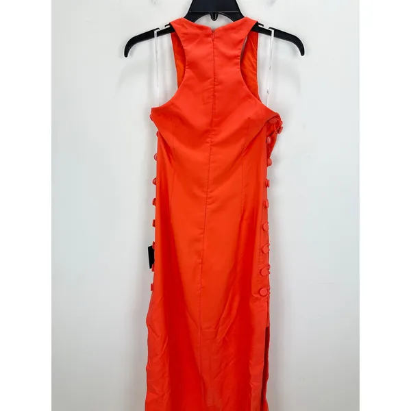 Lulus Masterfully Mod Bright Orange Side Button Midi Dress Cutout Large NWT - Image 11
