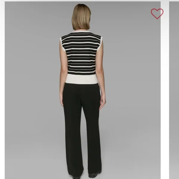Karl Lagerfeld Black and White Striped Muscle Tee - Image 2