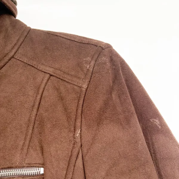 Sisley Womens Brown Faux Suede Fur Lined Aviator Cabin Rustic Jacket Size 42 - Image 4