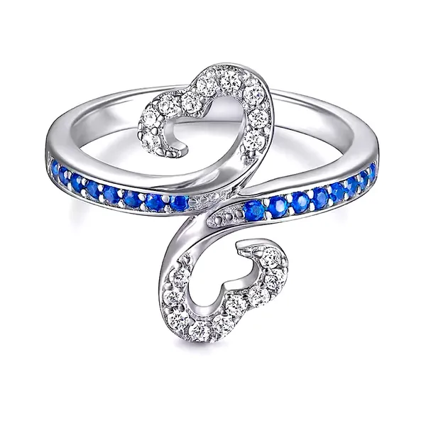 White Gold Plated Double Heart Lab Sapphire Ring Size‎ 7 - Image 6