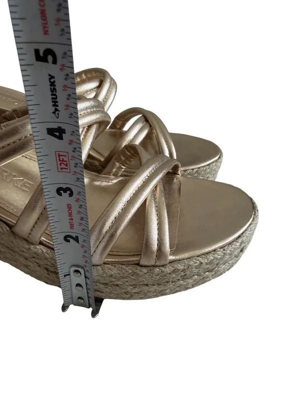 MARION PARKE Adrian Gold Leather Platform Espadrilles Sandals Size 37 / US 7 - Image 10