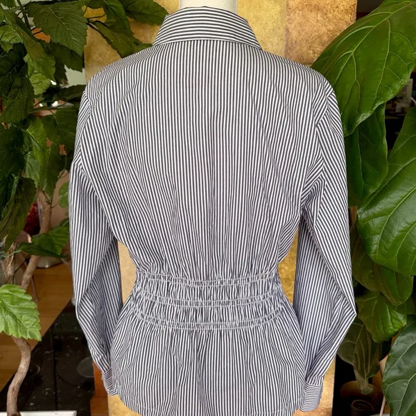 NEW Steve Madden Smock Waist Stripe Button Up 100% Cotton Longsleeve Top, Size M - Image 9