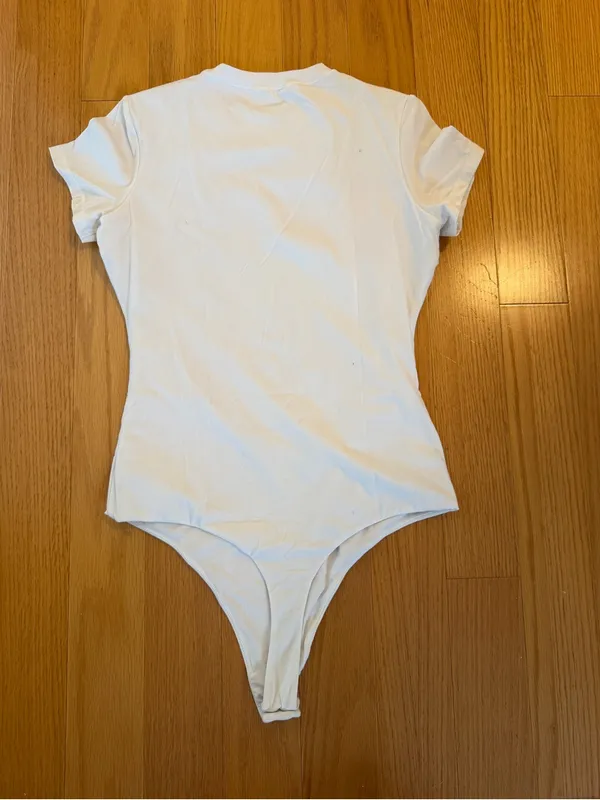 Slim Fit White Short Sleeve Women’s Bodysuit - Image 2